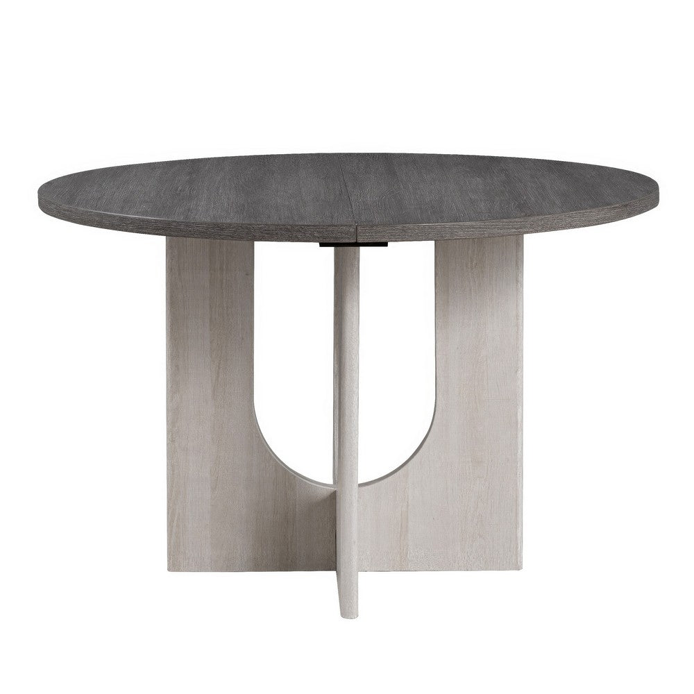 Kysa Dining Table | 47" Gray Round Top | Cross U Pedestal Base | White