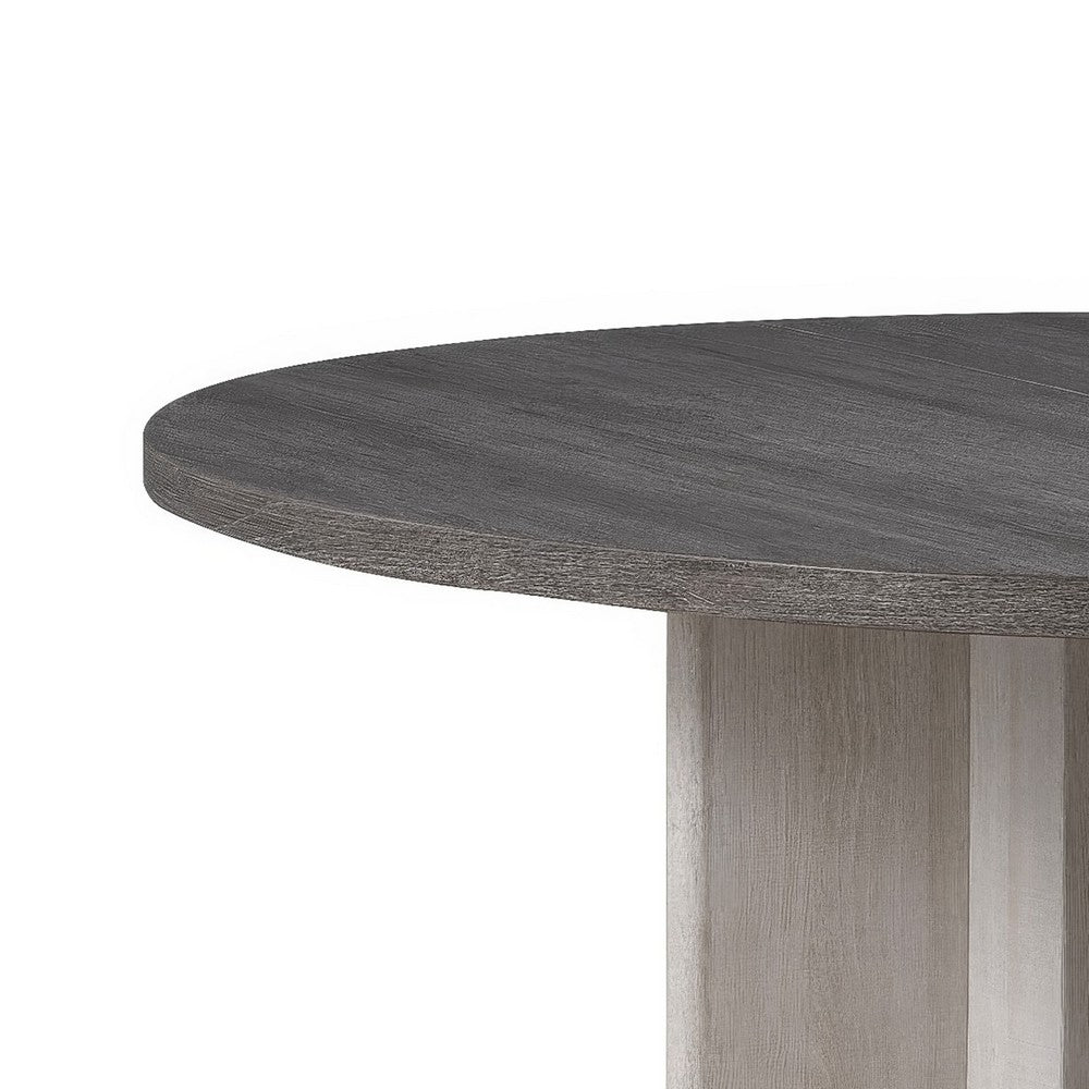 Kysa Dining Table | 47" Gray Round Top | Cross U Pedestal Base | White