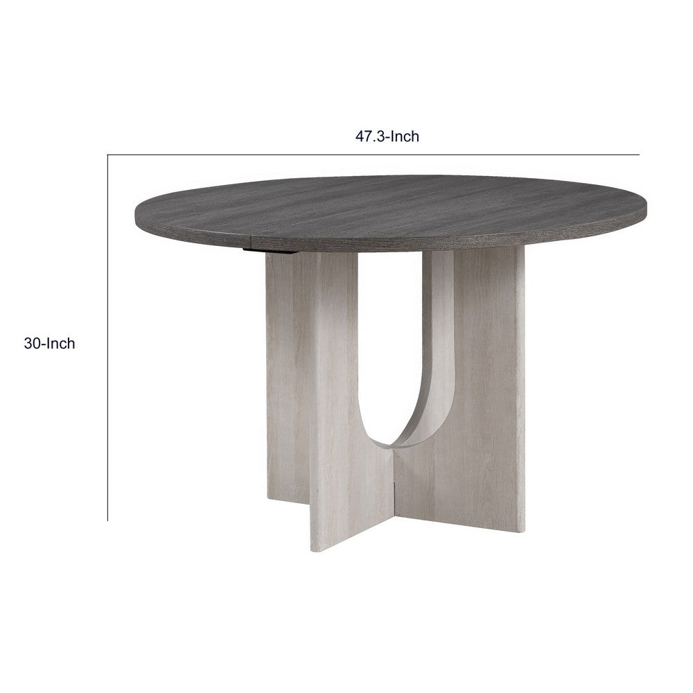Kysa Dining Table | 47" Gray Round Top | Cross U Pedestal Base | White