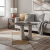 Kysa Dining Table | 47" Gray Round Top | Cross U Pedestal Base | White