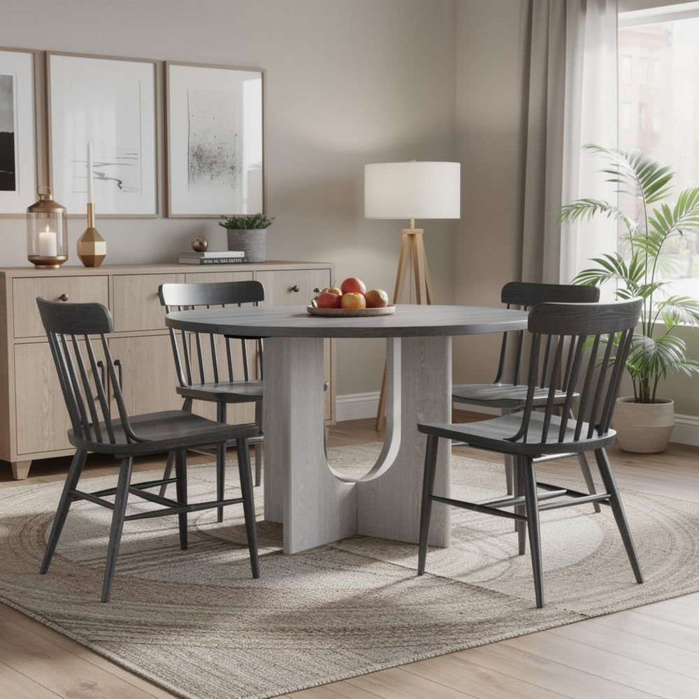 Kysa Dining Table | 47" Gray Round Top | Cross U Pedestal Base | White