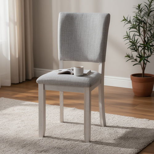 Kysa 4pc Dining Chair Set | Light Gray Upholstered Seat & Back | White