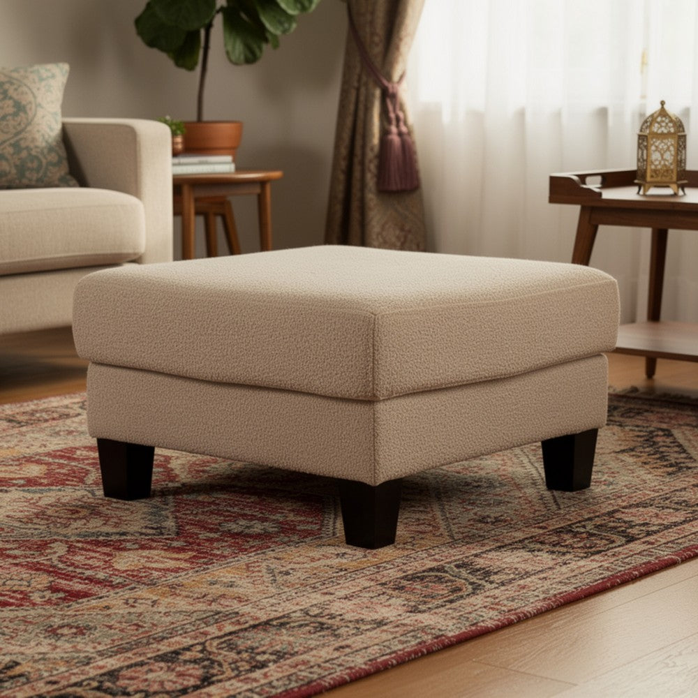 Cysa Storage Ottoman | Beige Boucle Upholstery | Brown Legs | 31"