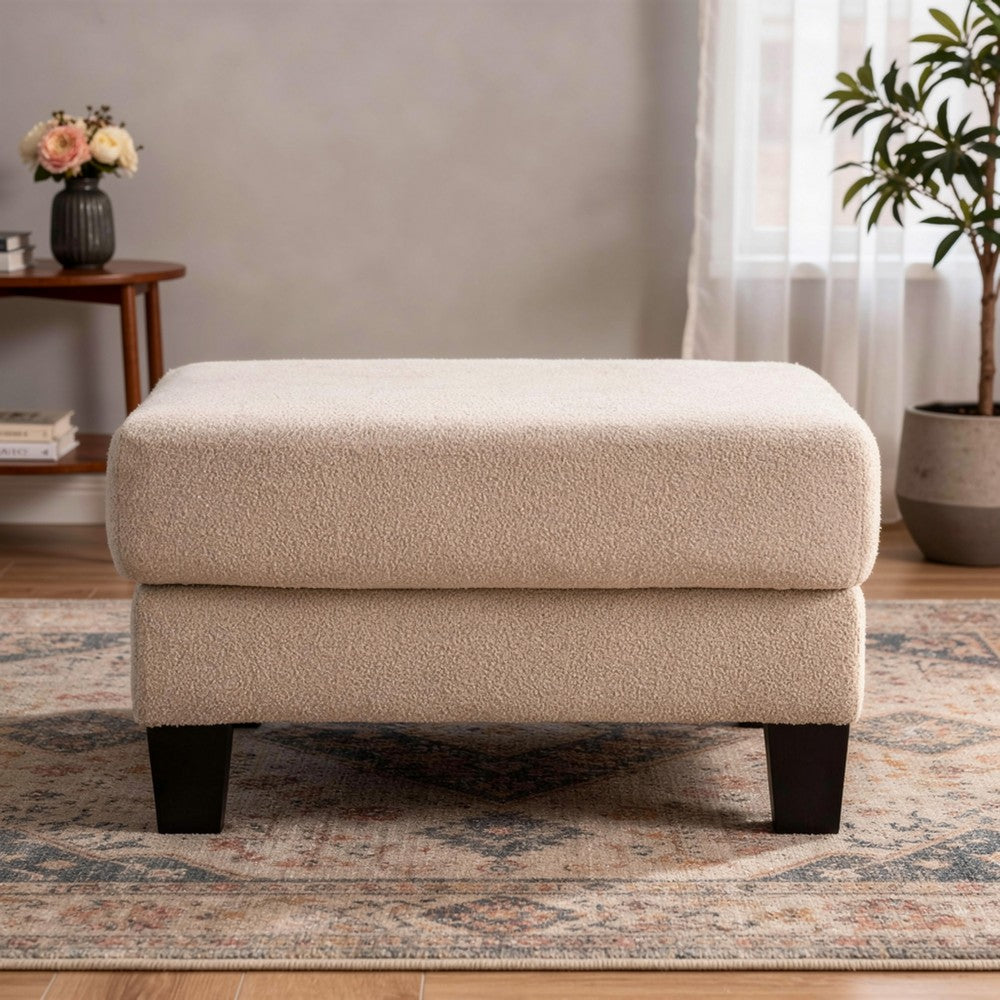 Cysa Storage Ottoman | Beige Boucle Upholstery | Brown Legs | 31"
