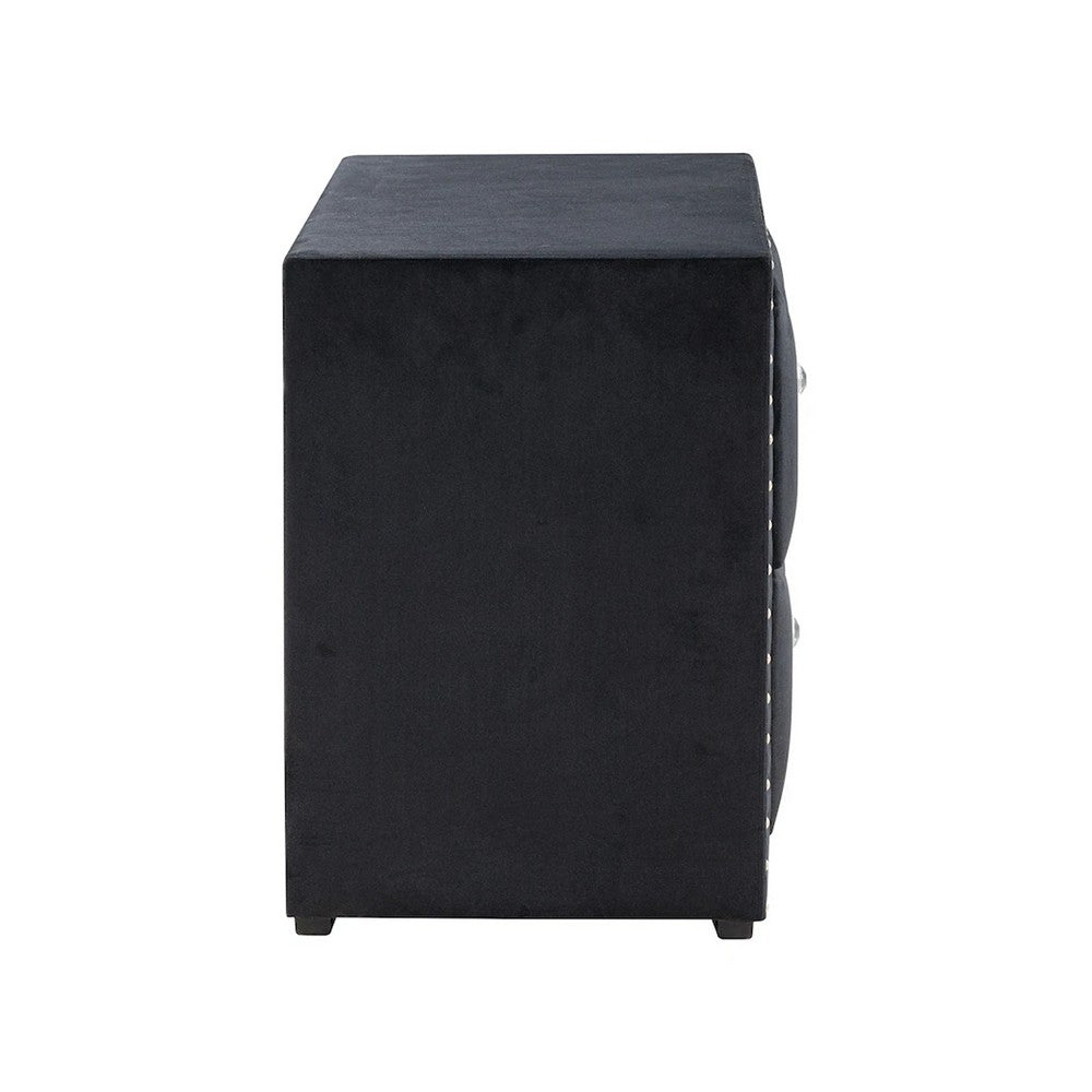 Fysa Nightst& | 2 Drawers | Crystal Knobs | Tufted Black Upholstery