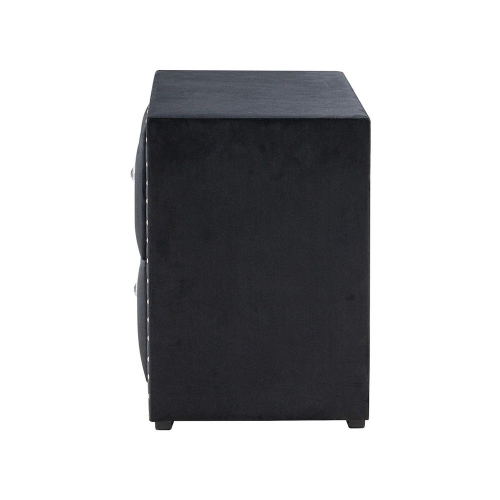 Fysa Nightst& | 2 Drawers | Crystal Knobs | Tufted Black Upholstery