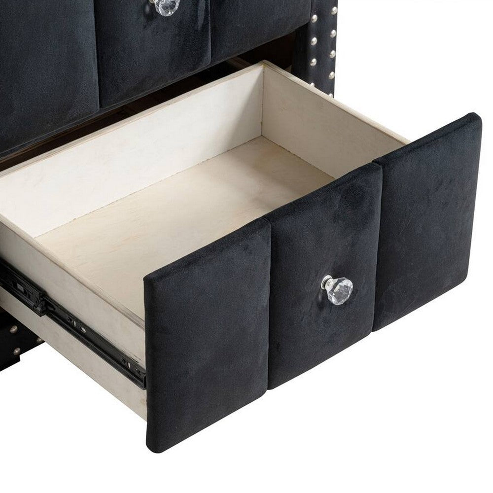 Fysa Nightst& | 2 Drawers | Crystal Knobs | Tufted Black Upholstery