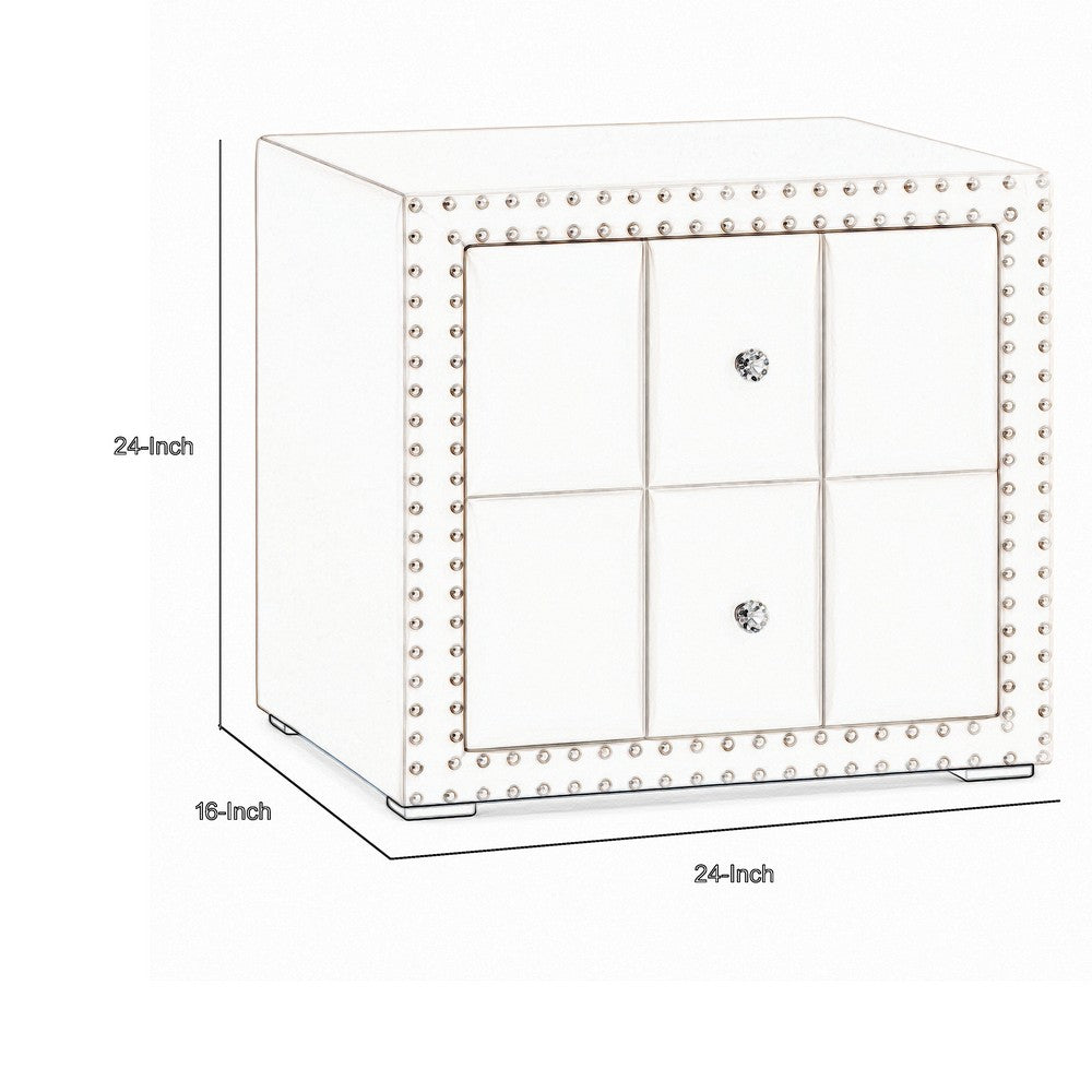Fysa Nightst& | 2 Drawers | Crystal Knobs | Tufted Black Upholstery