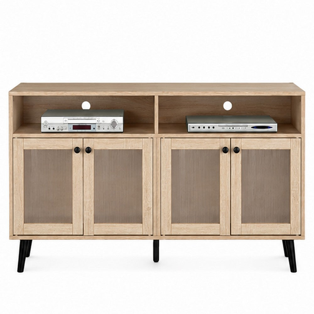 Iho TV St& Media Cabinet | 4 Doors | Black Legs | 56" Natural Brown