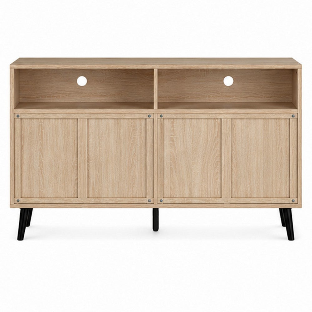 Iho TV St& Media Cabinet | 4 Doors | Black Legs | 56" Natural Brown