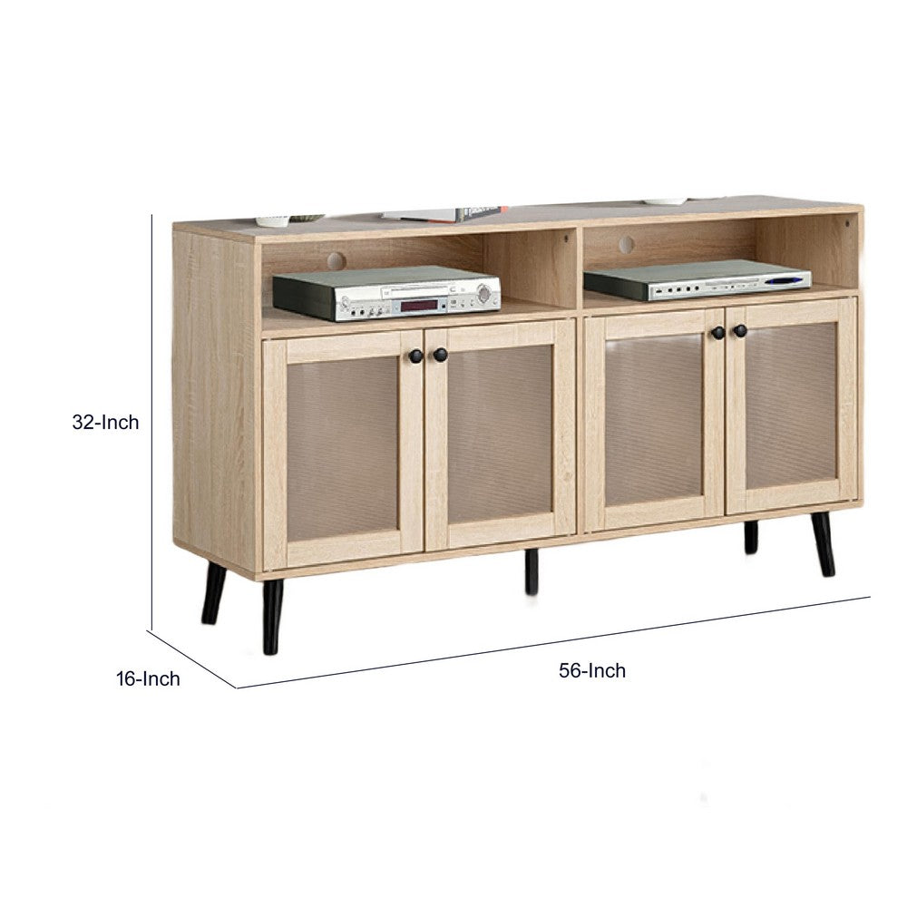 Iho TV St& Media Cabinet | 4 Doors | Black Legs | 56" Natural Brown
