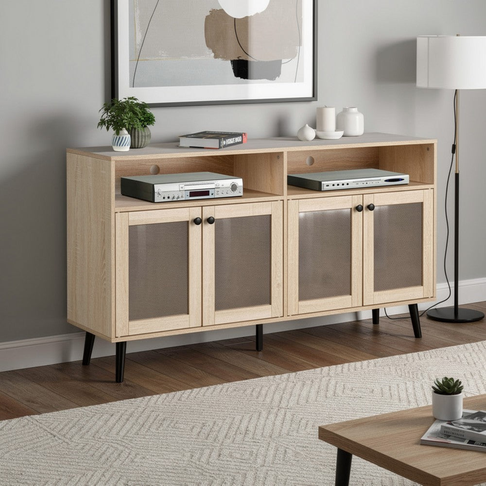 Iho TV St& Media Cabinet | 4 Doors | Black Legs | 56" Natural Brown