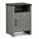 Gera Side Table | 16" Dark Brown Top | X Barn Door | Open Shelf | Gray