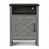 Gera Side Table | 16" Dark Brown Top | X Barn Door | Open Shelf | Gray