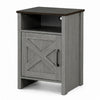 Gera Side Table | 16" Dark Brown Top | X Barn Door | Open Shelf | Gray