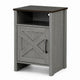 Gera Side Table | 16" Dark Brown Top | X Barn Door | Open Shelf | Gray