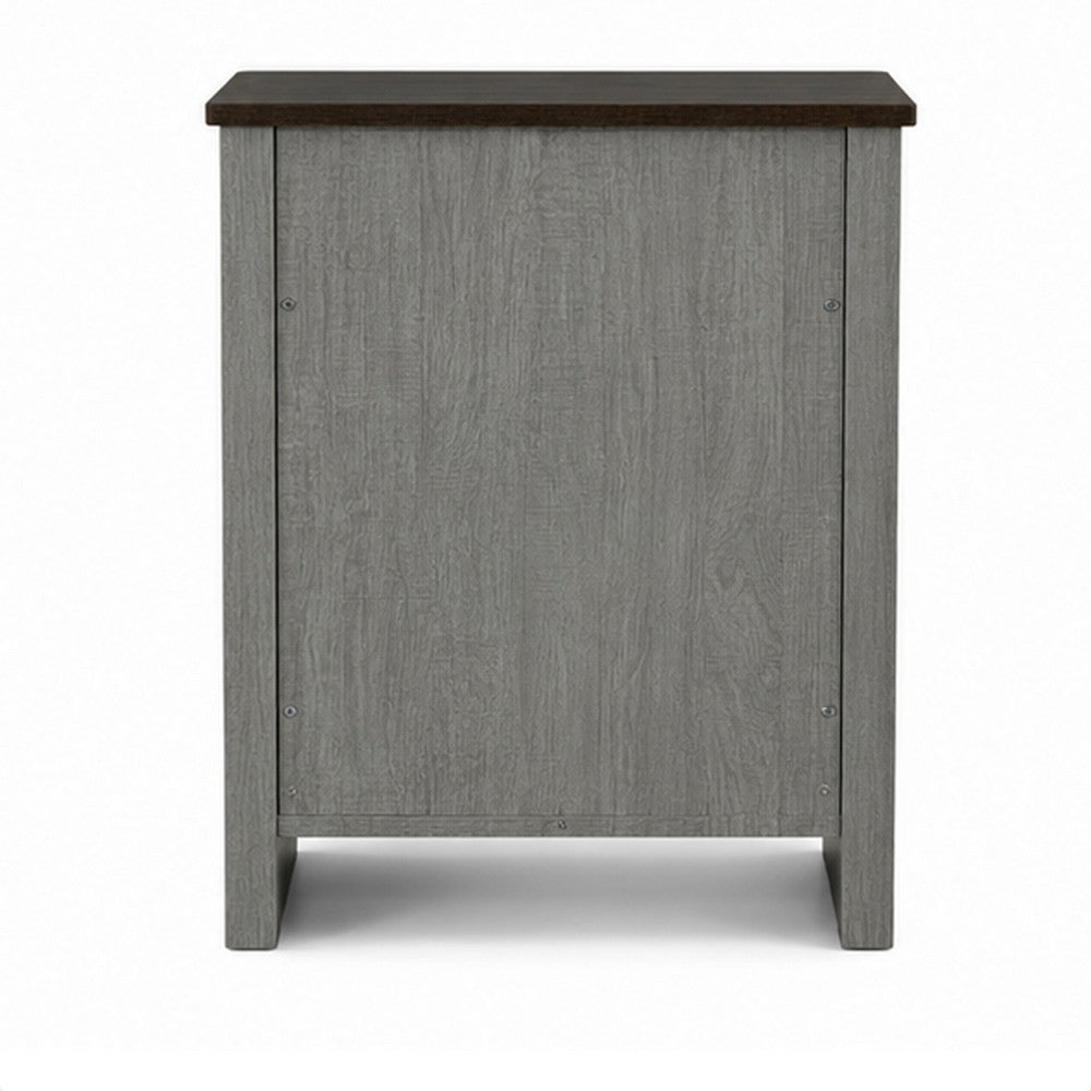 Gera Side Table | 16" Dark Brown Top | X Barn Door | Open Shelf | Gray