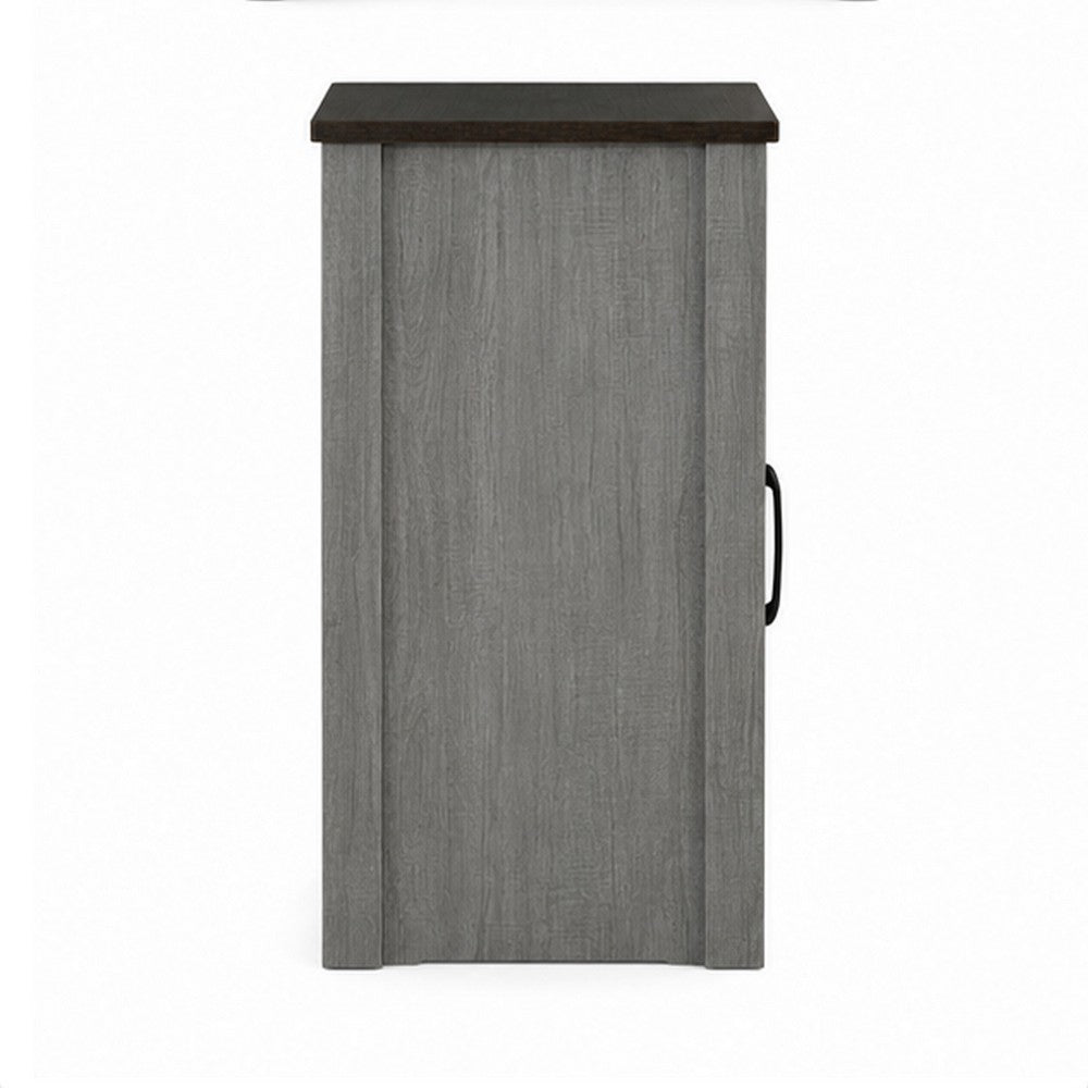 Gera Side Table | 16" Dark Brown Top | X Barn Door | Open Shelf | Gray