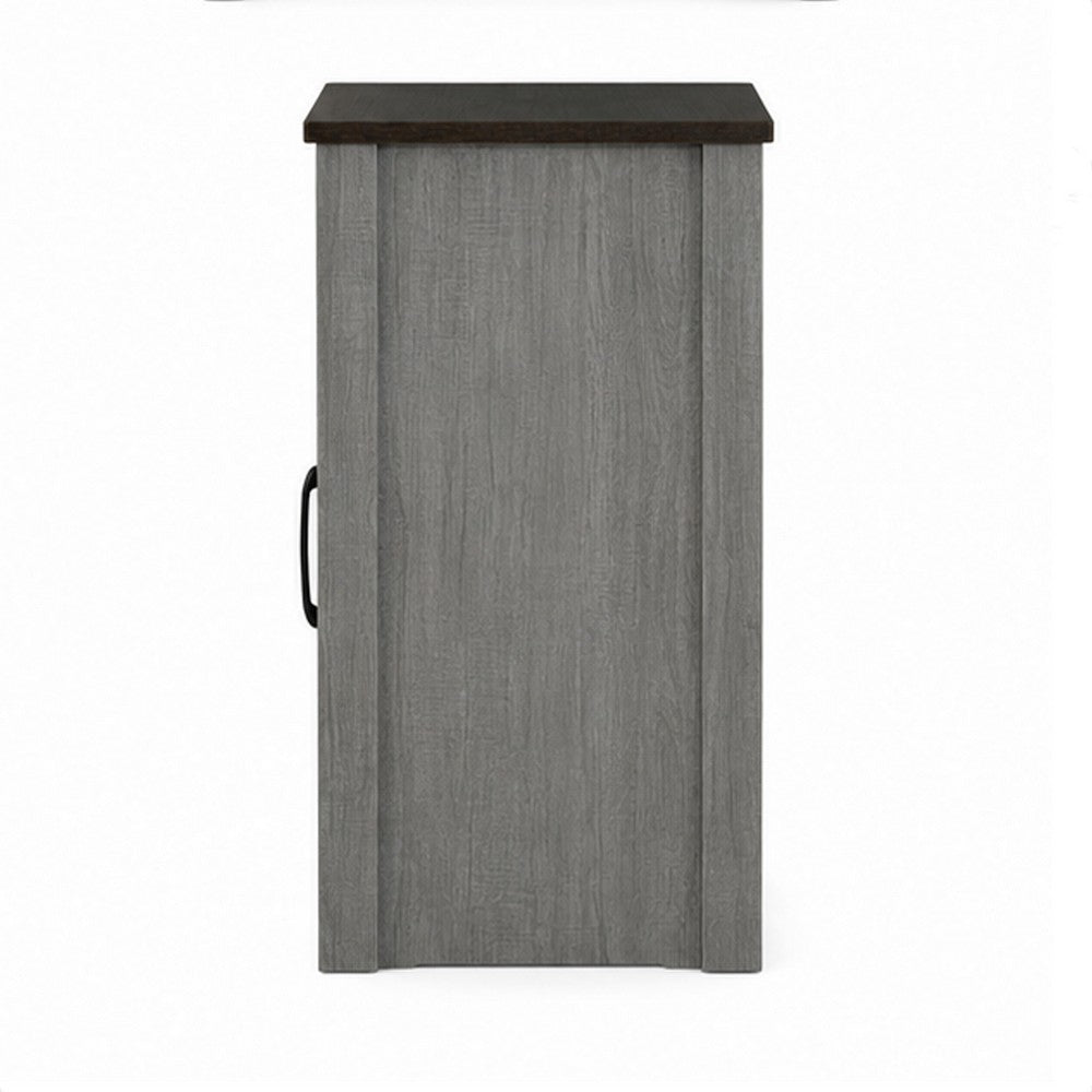 Gera Side Table | 16" Dark Brown Top | X Barn Door | Open Shelf | Gray