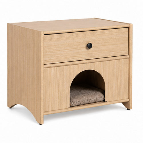 Cera Side End Table with Pet Nook | 1 Drawer | 16" Natural Brown