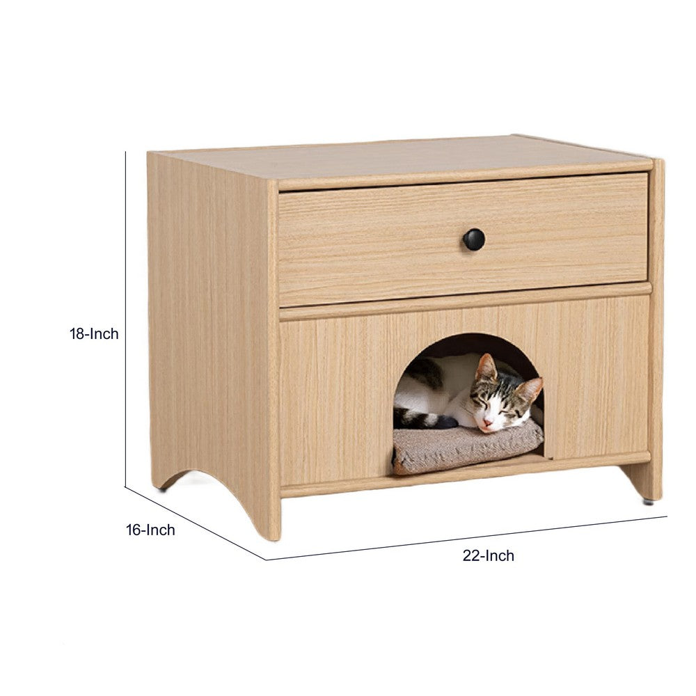 Cera Side End Table with Pet Nook | 1 Drawer | 16" Natural Brown