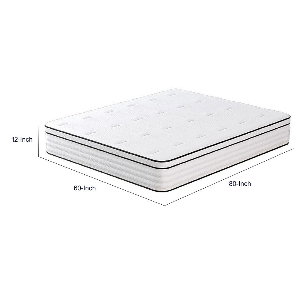 Mysa Queen Size Euro Top Mattress | Pocket Coil Springs | 12" White