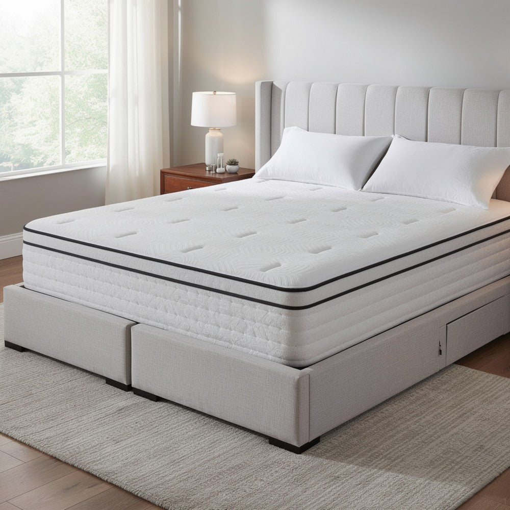 Mysa Queen Size Euro Top Mattress | Pocket Coil Springs | 12" White
