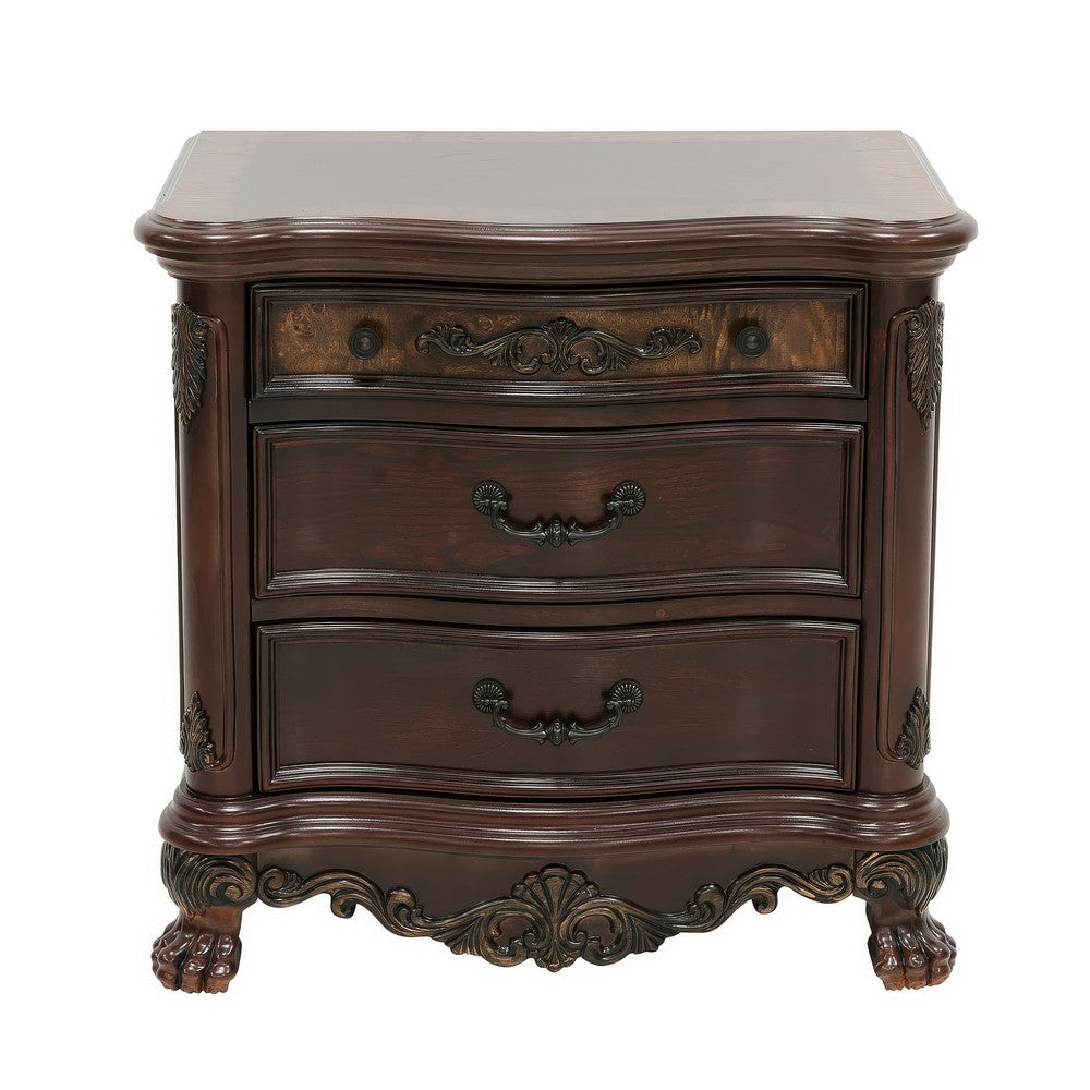 Queen Bedroom Set, Brown, Gold, Brown Wood, 3 Piece Set with 2 Nightstands