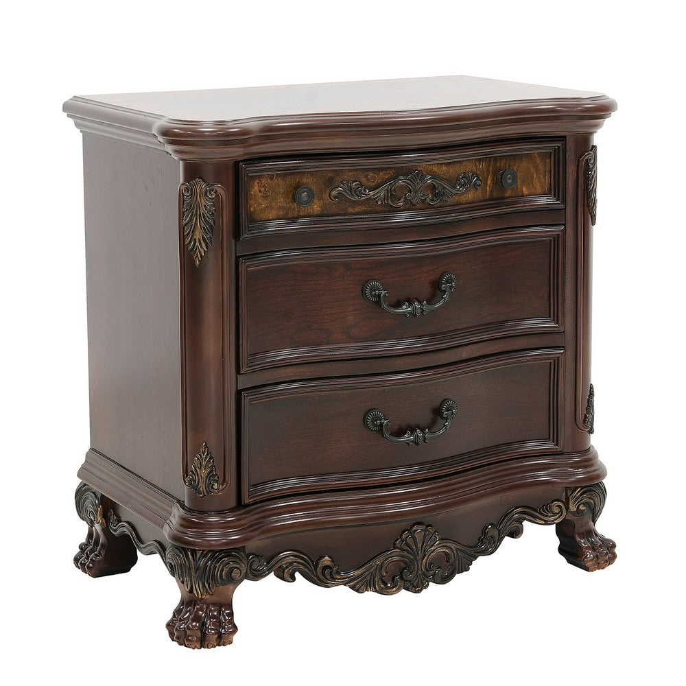 Queen Bedroom Set, Brown, Gold, Brown Wood, 3 Piece Set with 2 Nightstands