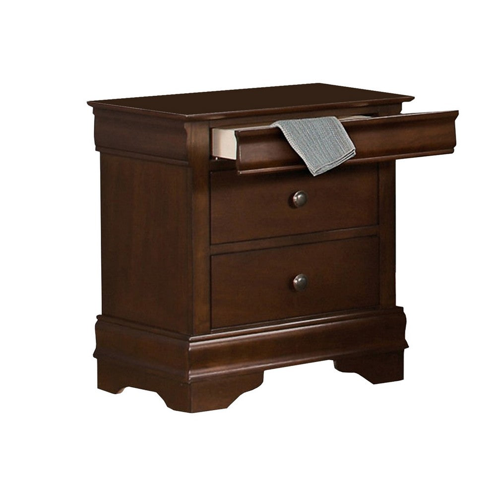 Queen Bedroom Set, Brown Wood, 3 Piece Set with 2 Nightstands