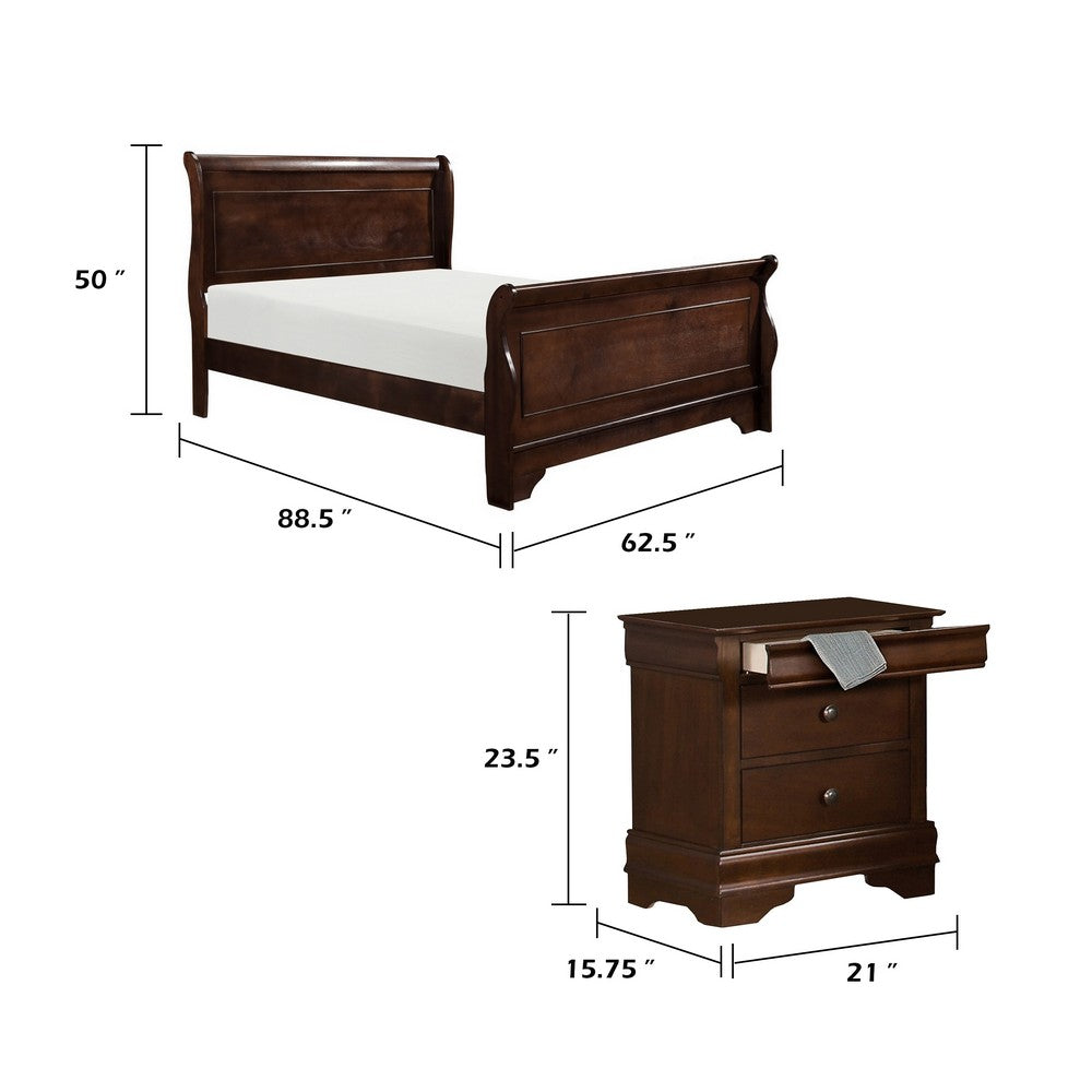 Queen Bedroom Set, Brown Wood, 2 Piece Set with Nightstand