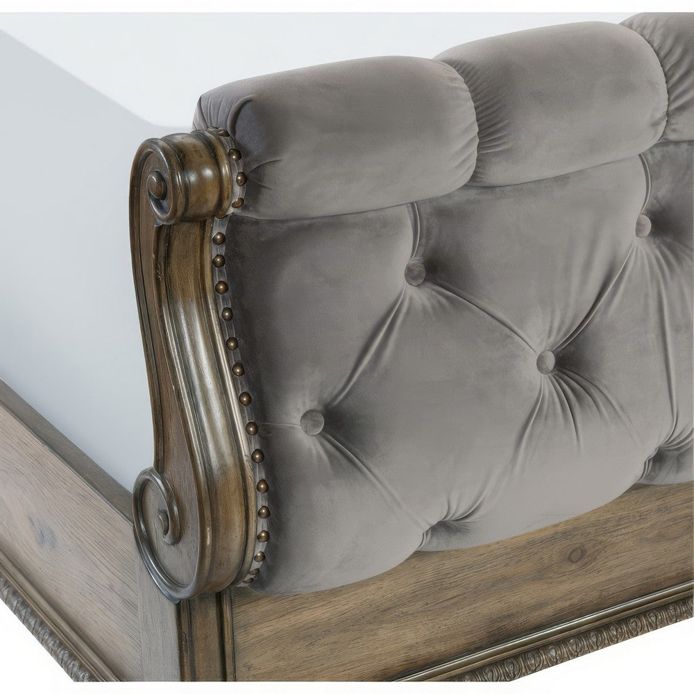 Queen Bedroom Set, Gray, Brown Wood, 5 Piece Set with 2 Nightstands, Dresser, and Mirror