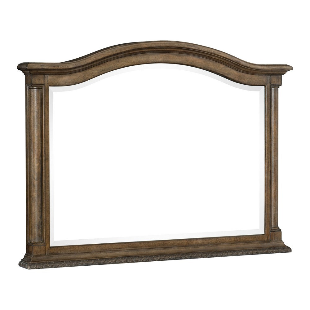 Queen Bedroom Set, Gray, Brown Wood, 5 Piece Set with 2 Nightstands, Dresser, and Mirror