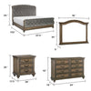 Queen Bedroom Set, Gray, Brown Wood, 5 Piece Set with 2 Nightstands, Dresser, and Mirror