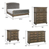 Queen Bedroom Set, Gray, Brown Wood, 5 Piece Set with 2 Nightstands, Dresser, and Chest