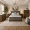 Queen Bedroom Set, Gray, Brown Wood, 5 Piece Set with 2 Nightstands, Dresser, and Chest