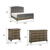 Queen Bedroom Set, Gray, Brown Wood, 4 Piece Set with 2 Nightstands and Dresser