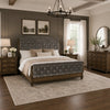 Queen Bedroom Set, Gray, Brown Wood, 4 Piece Set with 2 Nightstands and Dresser