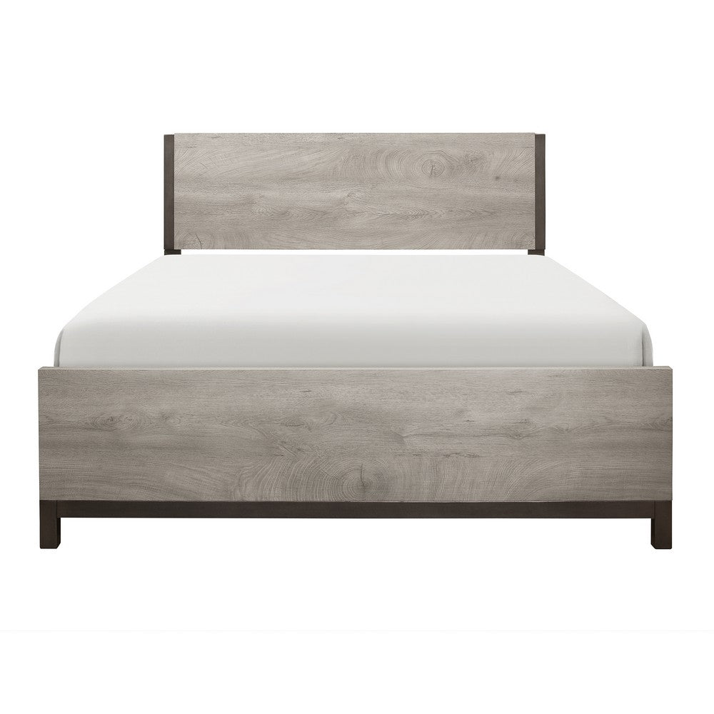 Queen Bedroom Set, Gray Wood, 5 Piece Set with 2 Nightstands, Dresser, and Mirror