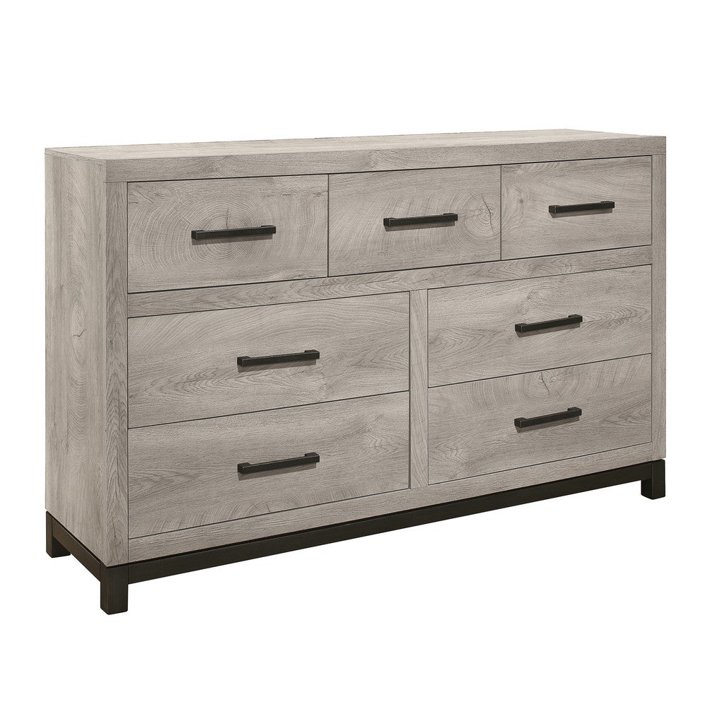 Queen Bedroom Set, Gray Wood, 5 Piece Set with 2 Nightstands, Dresser, and Mirror