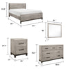 Queen Bedroom Set, Gray Wood, 5 Piece Set with 2 Nightstands, Dresser, and Mirror