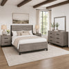 Queen Bedroom Set, Gray Wood, 5 Piece Set with 2 Nightstands, Dresser, and Mirror