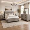 Queen Bedroom Set, Gray Wood, 5 Piece Set with 2 Nightstands, Dresser, and Mirror