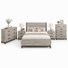 Queen Bedroom Set, Gray Wood, 5 Piece Set with 2 Nightstands, Dresser, and Chest