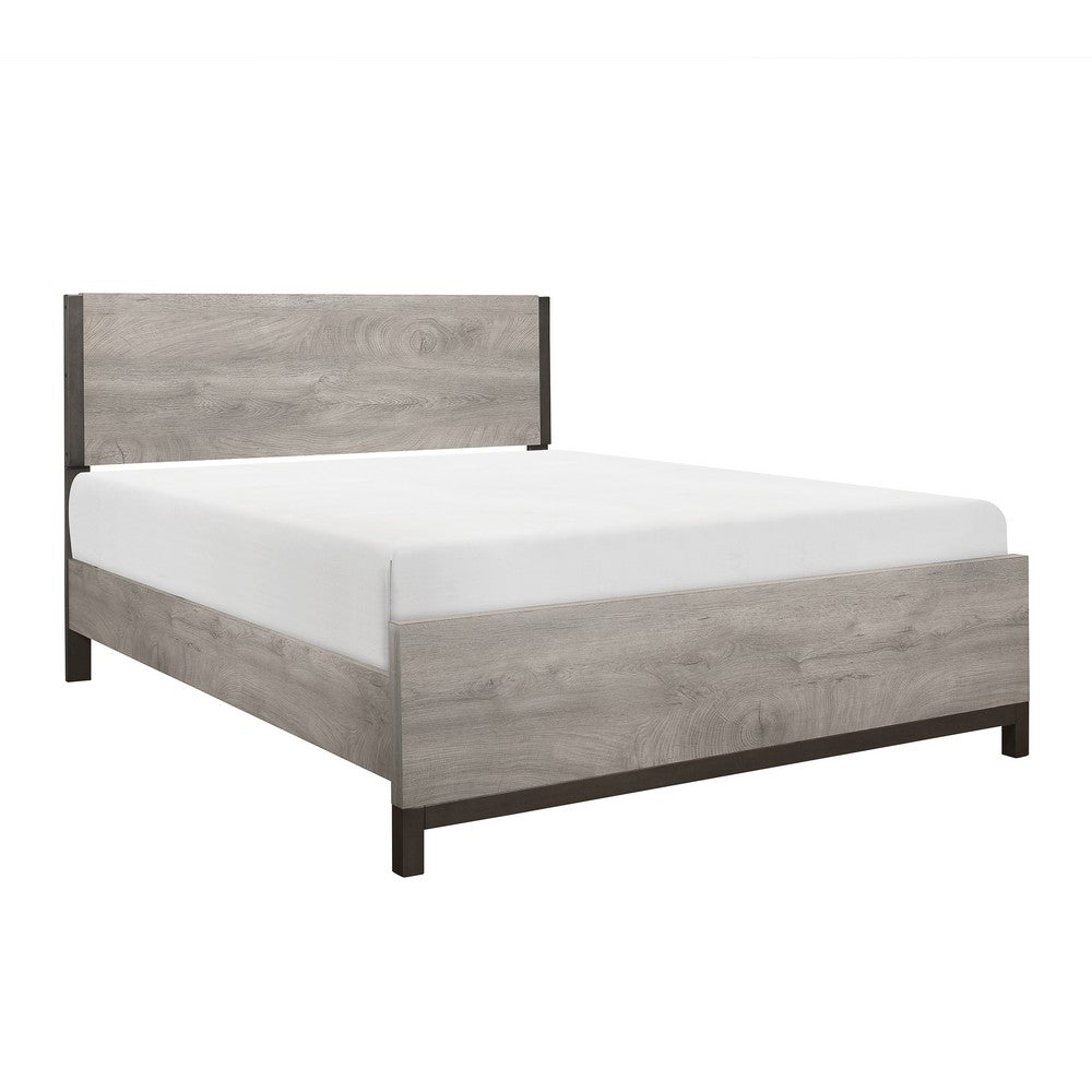 Queen Bedroom Set, Gray Wood, 4 Piece Set with Nightstand, Dresser, and Chest