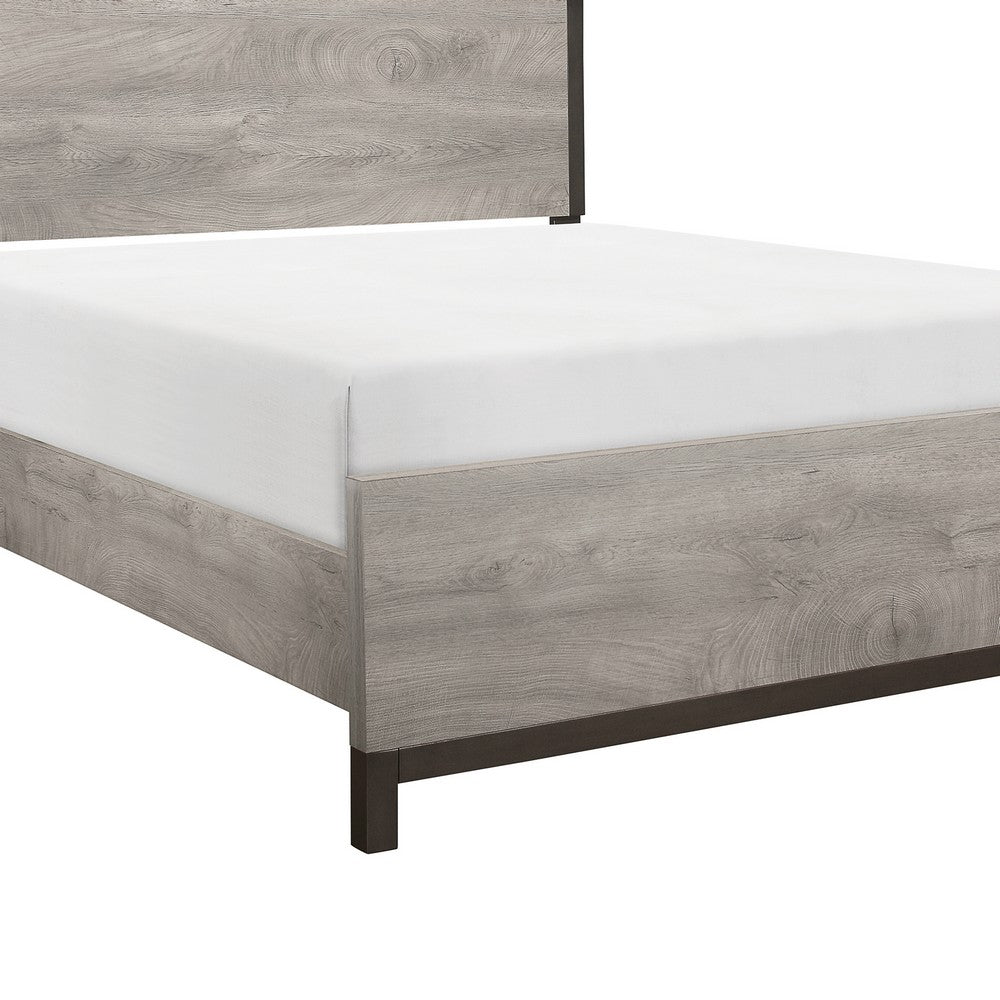 Queen Bedroom Set, Gray Wood, 3 Piece Set with 2 Nightstands