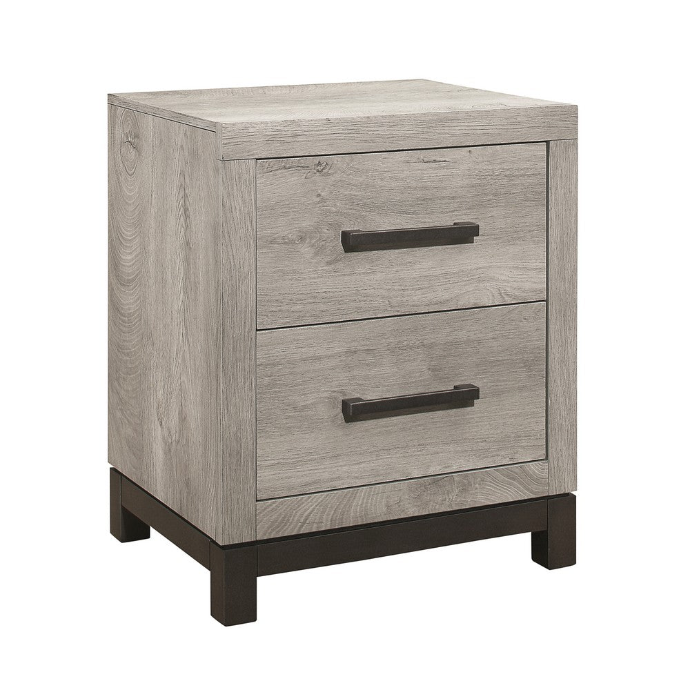 Queen Bedroom Set, Gray Wood, 2 Piece Set with Nightstand