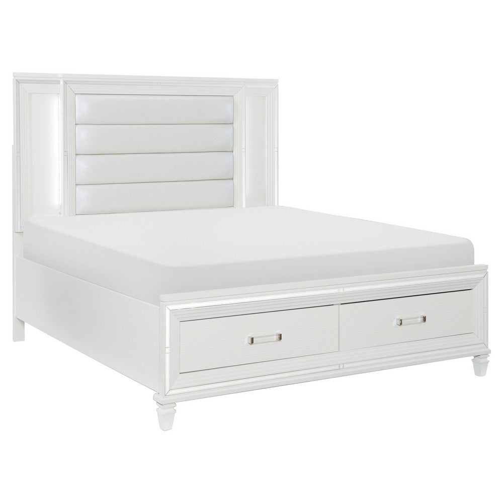 Queen Bedroom Set, White Wood, 5 Piece Set with 2 Nightstands, Dresser, and Mirror