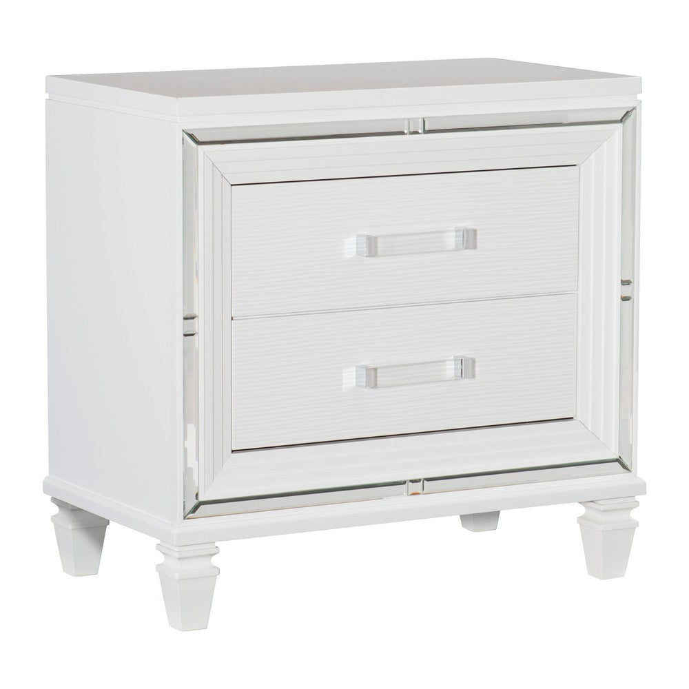 Queen Bedroom Set, White Wood, 5 Piece Set with 2 Nightstands, Dresser, and Mirror