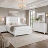 Queen Bedroom Set, White Wood, 5 Piece Set with 2 Nightstands, Dresser, and Mirror
